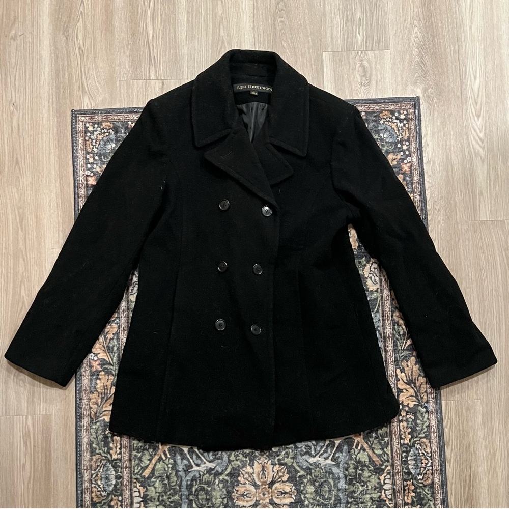 Wool Blend Black Peacoat - Women's Jacket Fleet Street Wool Size L